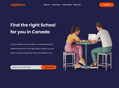 Jejelove Solutions/Study in Canada Landing Page branding dailyui design drpearlz figma ui ux design ux designer web design