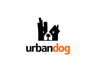 UrbanDog logo animal boston terrier building dog house logo negative space pet simple tree urban