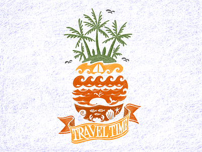 Travel Time - Beach Time adventure beach design holiday illustration island negative space pineapple sea summer travel trip tropical typography vacation