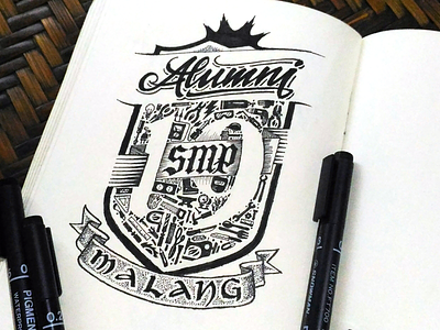 Alumni SMP 19 emblem logo blackletter branding calligraphy emblem hand drawing hand lettering hand writting logo negative space typography vintage