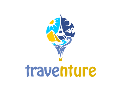 Traventure - ready made logo adventure air ballon branding eiffel tower logo pyramid sea travel traveling trip vacation