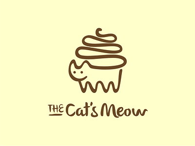 The Cat's Meow logo bakery branding cake cat cup cake food beverages logo logo meow negative space