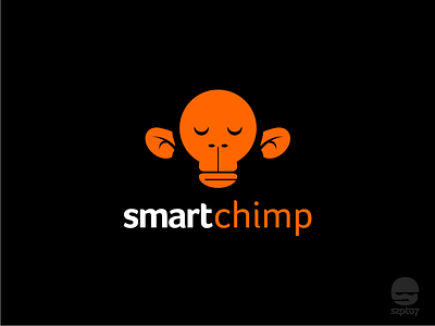 Smart Chimp - ready made logo for sale ape branding bulb chimp idea identity logo logomark monkey negative space pictogram smart