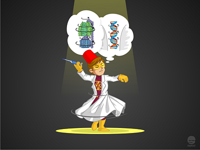 Bioman - Sufi Dance branding character design dna illustration laboratory mascot nanobiology science scientist sufi dance super hero