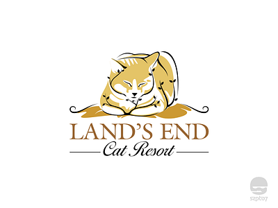 Land's End Cat Resort Logo 99designs branding cat fleur identity illustration logo design logomark painting pet pet care watercolor