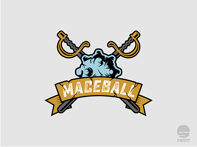Maceball logo badge branding design emblem game icon identity logo logo design logomark maceball swords