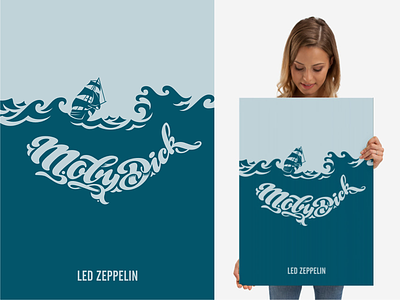 Moby Dick - Led Zeppelin calligraphy design illustration jimmy page led zeppelin lettering moby dick monster music ocean poster art robert plan sea sea creature ship typography vector whale