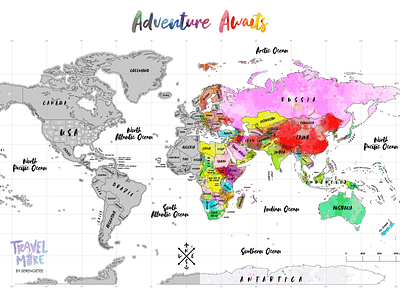 Watercolor Scratch Map adventure branding cartography design map design scratch map travel vector watercolor world map