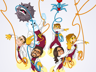 Bioman - Catching Viruses branding character design design illustration laboratory mascot science scientists superheroes vector virus