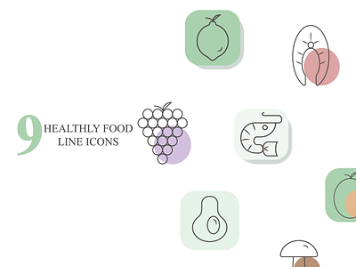 Healthly food line vector icons app branding fish fruits graphic design icons illustration line logo meat pepper phone icons proper nutrition recipes typography vector vegetables