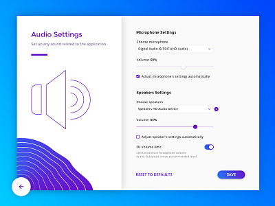 Audio Settings audio audio settings dailyui form interface slider switcher ui user interface ux