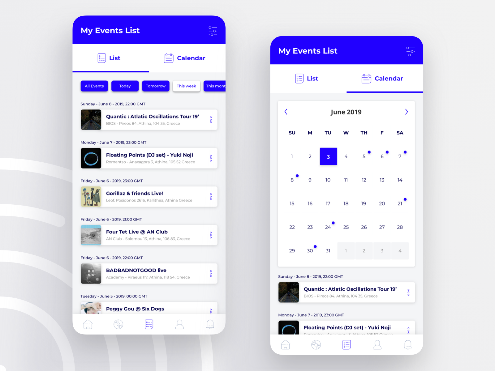 Mobile UI view List Calendar by George Mironidis on Dribbble