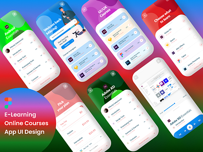E-Learning Online Courses App UI Design For Figma coaching course e learning platform education app online school student study teaching training