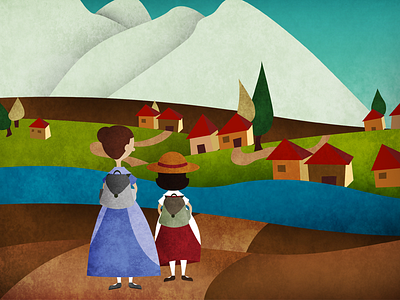 Heidi alps app book game heidi house hut illustration mountains story village