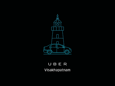T-shirt for Uber beach cab car city illustration lighthouse outline stroke tee uber vizag