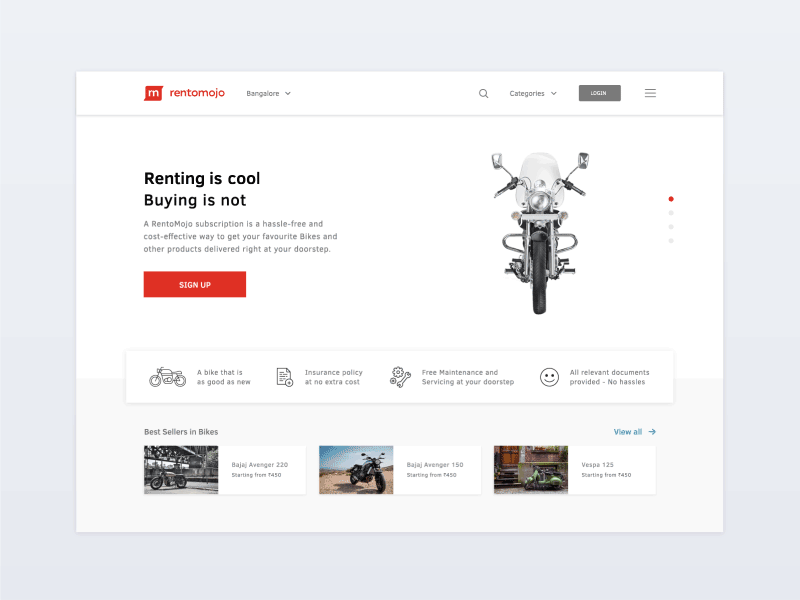 Bikes Landing page for A/B Testing bikes cards icons interaction log in search sign up single page slider transition ui