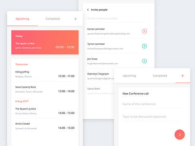 Free Conference app UI Kit android app calendar conference events gradient invite ios meeting mobile tabs ui