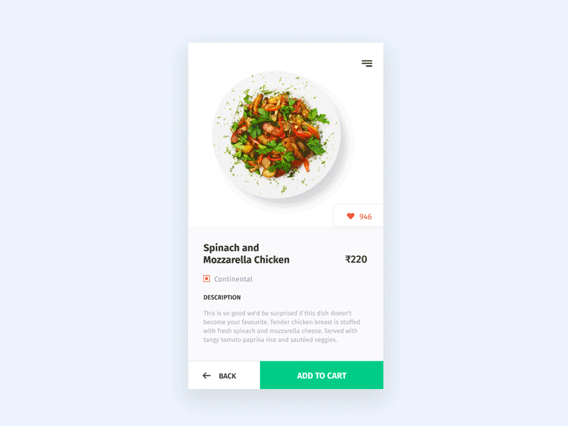 Cart interaction for a Food App