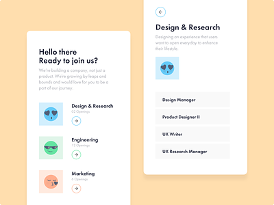 Careers Page android app awe careers cool dribbble emoji emoticon face icon illustration interaction ios jobs kiss mobile smiley typography ui ux