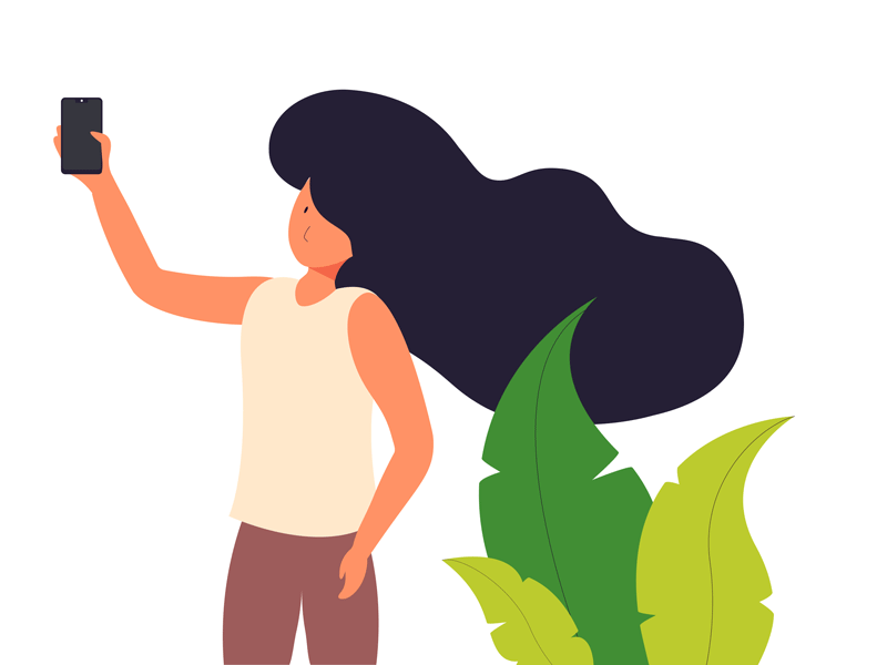 Selfieeee :D aftereffects animation girl hair illo illustration lady leaves minimal modern motion plant selfie smart phone wave wind woman