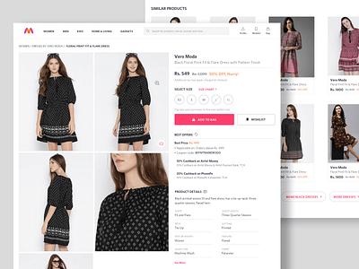 Redesigned Product Page for Myntra add to bag aesthetics clothes desktop dress ecommerce fashion interaction model pdp product page redesign search shopping ui ux website