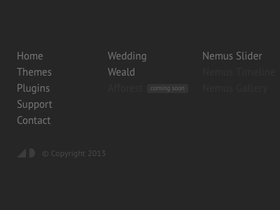 Footer area for my new personal site clean css3 flat footer gray list menu minimal navigation pt sans