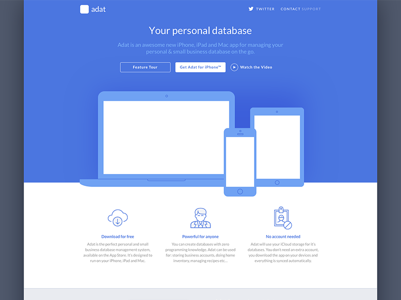 Landing page for application landing blue devices clean flat streamline hero lato icons header