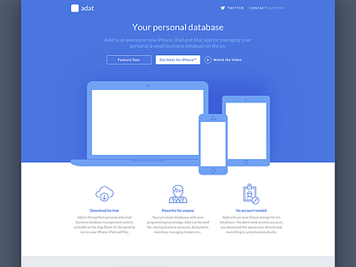 Landing page for application blue clean devices flat header hero icons landing lato streamline