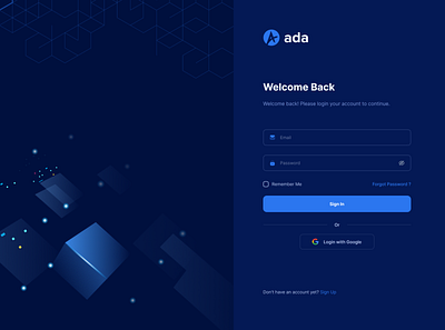 ADA - Crypto Web Application Login & Sign Up app design graphic design illustration typography ui ux