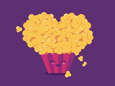 Popcorn loving! character flat art funny illustration pink popcorn purple