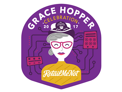 Grace Hopper Conference Sticker flat art grace hopper illustration purple retail retailmenot tech women