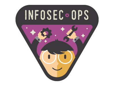 Security Fix badge - team INFOSEC - OPS badge flat illustration lettering purple type