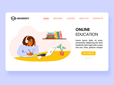 Landing page for online education adobe adobe illustrator books design designer education illustration landing landing page laptop learning online page site study ui university vector web web site