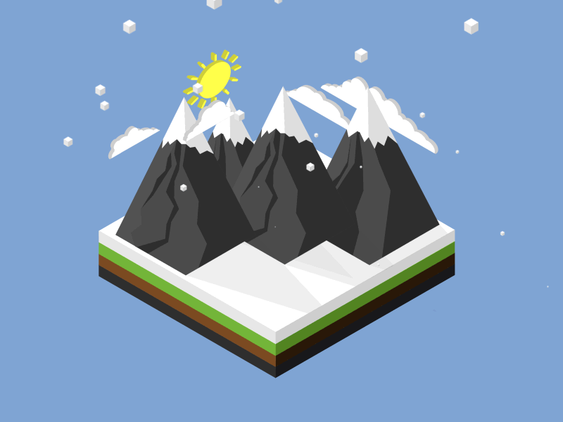 Isometric Moutains Cloud And Sun