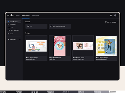 Crello – Team File Management for Social Media Designs app color dark dashboard design digital folder interface minimal ui ux web