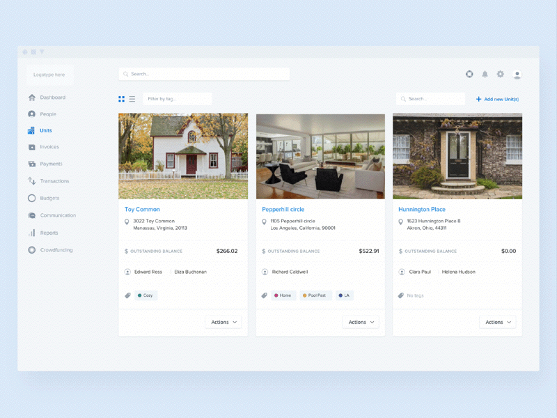 Property management animation app design digital house interaction manage ui ux web