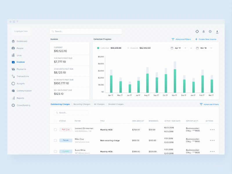 Create new Invoice – Web app analytics app bill dashboard finance gif interaction interface product ui ux web