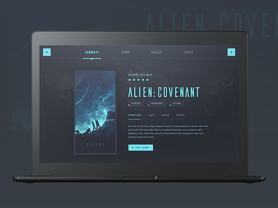 Movie Summary alien blue card dark gradient movie navigation sci fi ui ux web