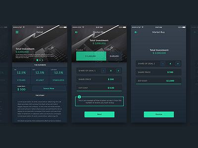 Investment App app dark interface invest investment ios mobile money theme trading value
