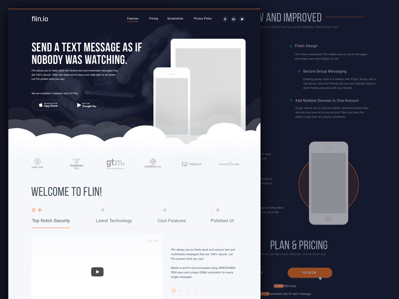 Encrypted Messaging App app landing page business landing page company landing page dark theme encrypted message messaging app mobile mobile landing portfolio portfolio design private startup landing page web page