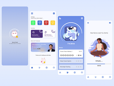 Bunny Friend - Mental Health Mobile App UI Design design mobileapp mobileui ui uidesign uiinspiration uimobileapp uiux