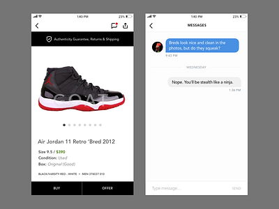 Messaging in Mobile Sneaker App buy ecommerce ios mobile shop sneaker ui ux