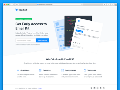 Landing Page - Vouchful Email Kit coming soon early access early bird form design landing page landing page design newsletter prelaunch signup form subscription