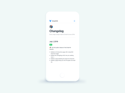 Design System Changelog for Email Kit changelog design system docs documentation email email design emailkit guidebook minimal minimalist mobile ui style guide vouchful