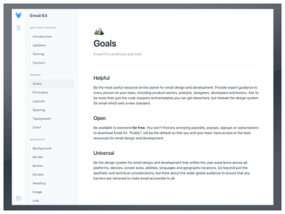 Design System Goals for Email Kit design system docs documentation email email design emailkit guidebook minimal minimalist style guide vouchful