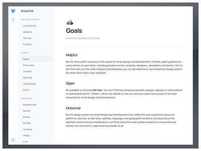 Design System Goals for Email Kit design system docs documentation email email design emailkit guidebook minimal minimalist style guide vouchful