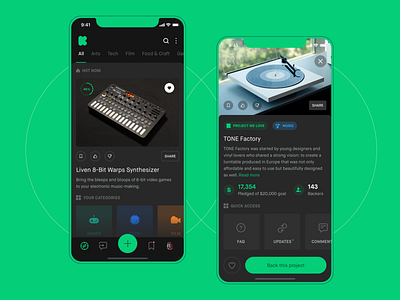 Kickstarter Mobile Concept - Light & Dark UI