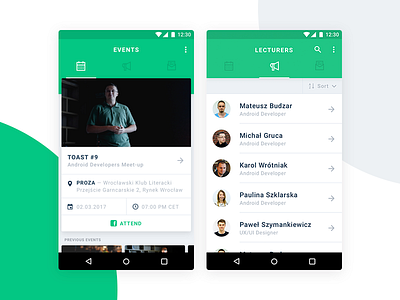 TOAST — Android Developers Meet-up app android app cards event list material design meetup mobile sketch ui ux