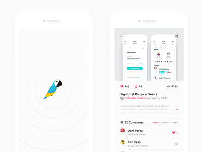 🐦 Squakers — splashscreen & dribbble shot details app dribbble geek hype ios news portals reader squakers ui ux