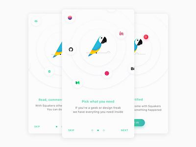 🐦 Squakers — onboarding app dribbble geek hype ios news onboarding portals reader squakers ui ux